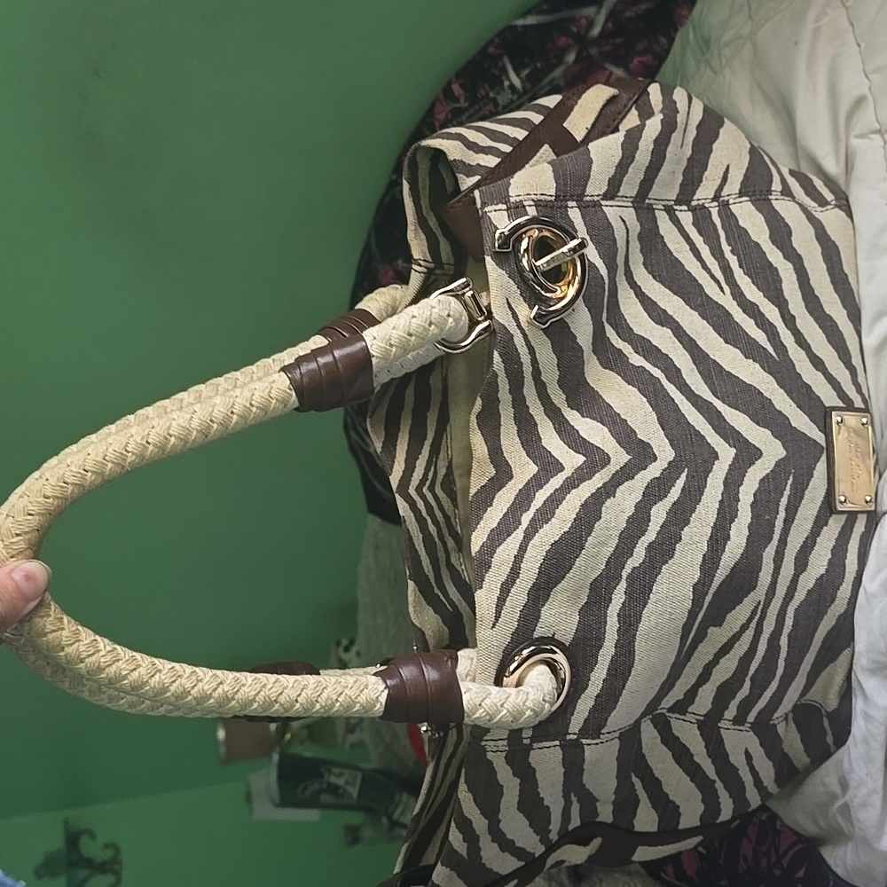 Michael Kors Brown Tiger Anchor Bag with Braided Handles